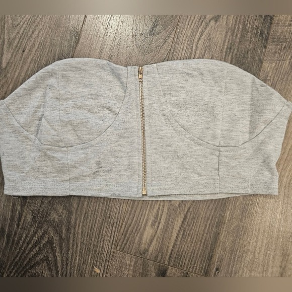 CBR Tops - szL Womens NWT Gray Sleeveless Strapless Gold Zippered Bustier Crop Bra Top Sexy